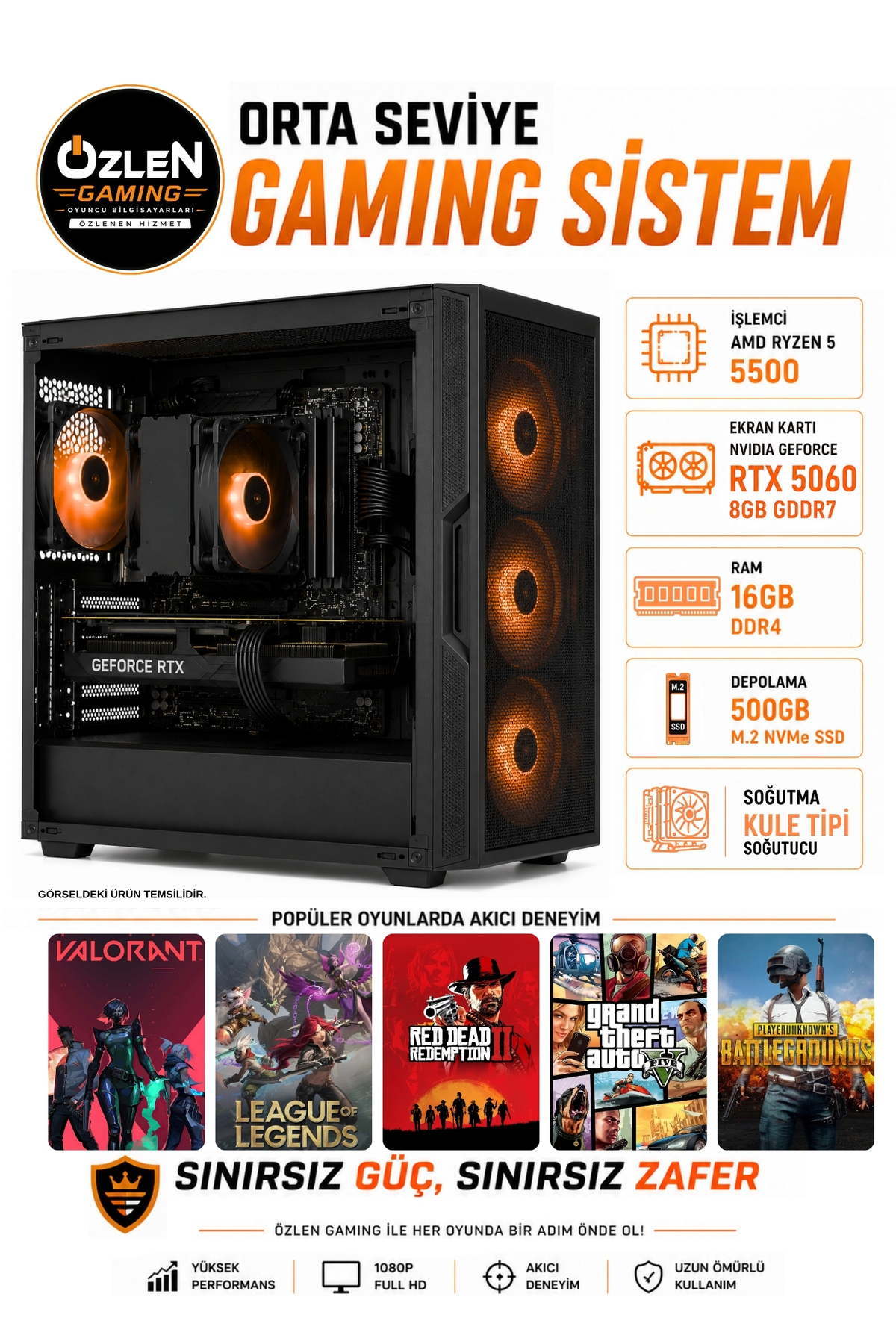 1_org_zoom-310.jpg X23 RYZEN 5 5500 RTX 5060 8GB 16GB RAM 500GB M.2 SSD Oyuncu Bilgisayarı - Görsel 1
